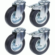 Roulette 125mm 5" à bandage caoutchouc, pivotante et avec frein, capacité de charge de 480kg, lot de 4 Roulette 125mm 5" à bandage caoutchouc, pivotante et avec frein, capacité de charge de 480kg, lot de 4