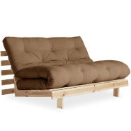 CANAPÉ CONVERTIBLE FUTON ROOTS PIN NATUREL TISSU MOCCA COUCHAGE 160*200 CM