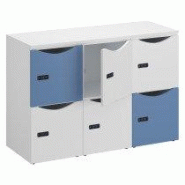 Casier de bureau lockers 6 cases corps blanc porte mix blanc bleu H 87.9 cm