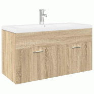 Helloshop26 - Armoire lavabo de salle de bain design moderne avec vasque intégrée 90 x 38,5 x 46 cm en bois d'ingénierie chêne 02_0055765 - Bois m