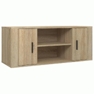 Helloshop26 - Meuble TV rangement design moderne 100 x 35 x 40 cm en bois d'ingénierie chêne sonoma 02_0048482 - Bois massif 3000235307872