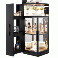 Merax Vitrine en verre coulissante avec LED, double verre ESG avec meuble latéral, vitrine et meuble de cuisine, 64x42x112 cm, noir - noir multi-mat�