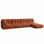 Oviala Business Canapé modulable avec méridienne velours 330 cm 4 places terracotta - rouge polyester 115752