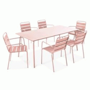 Oviala Business Ensemble table de jardin et 6 fauteuils en métal Rose poudré - rose acier 114598 Oviala Business Ensemble table de jardin et 6 fauteuils en métal Rose poudré - rose acier 114598