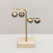 Présentoir 2 paires de boucles d'oreilles en métal doré et bois 8x8x18 cm
