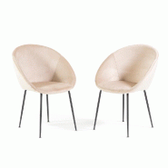 RATTATAN Lot de 2 chaises d’intérieur en tissu doux avec pieds en métal, style moderne et confortable, pour cuisine, salle à manger, bureaux –