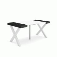 SKRAUT HOME Table console extensible, 160, Pour 8 personnes, Pieds bois massif, Blanc et noir - blanc Bois manufacturé 285_7