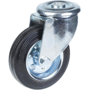 Roulette pivotante de 100 mm en caoutchouc noir sur roue centrale en acier embouti Roulette pivotante de 100 mm en caoutchouc noir sur roue centrale en acier embouti