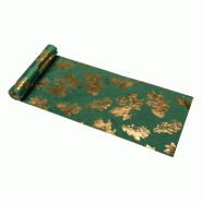 Chemin de table velours vert fonce feuilles or 28cm x 3m Chemin de table velours vert fonce feuilles or 28cm x 3m