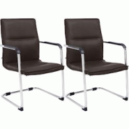 CLP Lot de 2 chaises cantilever Seattle en similicuir Marron - marron polyester 312228 CLP Lot de 2 chaises cantilever Seattle en similicuir Marron - marron polyester 312228