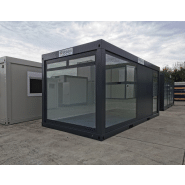 Conteneur pop up store / vitré en angle gris de 600 x 300 cm ( +/- 18,00 m² )  m63c  en kit