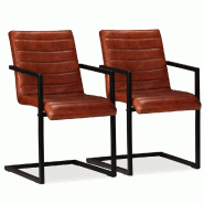 Décoshop26 - Lot de 2 chaises de salle à manger cuisine visiteur structure en acier marron cuir véritable  CDS020684 - marron acier 3001115299782