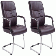Décoshop26 - Lot de 2 fauteuils de bureau visiteur avec accoudoirs ergonomique en similicuir noir structure en métal chromé 10_0007840 - noir méta
