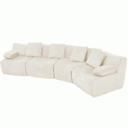 Merax Canapé modulable 4 places 311 x 90 x 65 cm, canapé à compression sans montage en tissu velours côtelé, modules d'assise librement, beige -