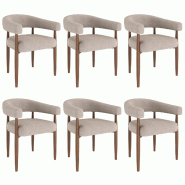 Merax lot de 6 chaises de salle à manger 60 x 59 x 75 cm, structure en métal aspect bois, revêtement et accoudoirs en chenille, aspect noyer et tau