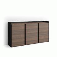 SKRAUT HOME Buffet salon et cuisine, 156x80x35 cm, 3 Portes, LED, Chêne foncé et Noir - marron Bois manufacturé 648_2