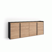 SKRAUT HOME Buffet salon et cuisine, 207x80x35 cm, 4 Portes, LED, Chêne et noir - beige Bois manufacturé 635_2