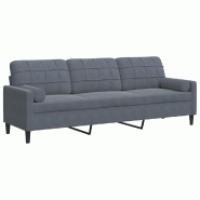 VidaXL Canapé 3 places avec oreillers gris foncé 210 cm velours Modèle Zéphira - 3278240