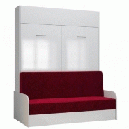 ARMOIRE LIT ESCAMOTABLE DYNAMO SOFA ACCOUDOIRS FAÇADE BLANC BRILLANT CANAPÉ ROUGE 160*200 CM