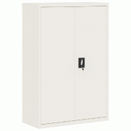 Décoshop26 - Caissons à tiroirs meuble de bureau avec 3 étagères réglables portes verrouillables 90 x 40 x 140 cm acier blanc DEC024525 - blanc a