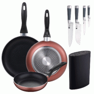 San Ignacio - Set de 3 Poêles Ø16/20/24 cm en Aluminium Pressé Induction avec Set de 4 Couteaux de Cuisine et Support Universel - aluminium PK3384