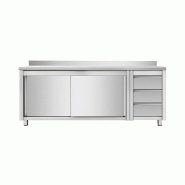 Skyrainbow Armoire de travail avec portes coulissantes et bloc-tiroirs à droite, avec rebord, 1600 x 700 - inox THASR167R3A