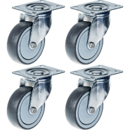 Roulette de 80mm 3" à bandage caoutchouc gris, pivotante, forte capacité de 320kg, jeu de 4 Roulette de 80mm 3" à bandage caoutchouc gris, pivotante, forte capacité de 320kg, jeu de 4