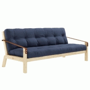 BANQUETTE FUTON POETRY EN PIN MASSIF COLORIS MARINE COUCHAGE 130 X 190 CM.