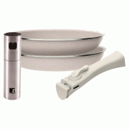 BERGNER - Jeu de 2 poêles Ø24/28cm en aluminium pressé antiadhésif avec manche amovible avec pulvérisateur d'huile/vinaigre en acier inoxydable -