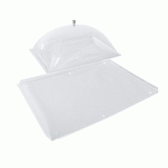 Cloche de protection transparente avec plateau - 44x34x19 cm - Poignée métal - PMMA 3 mm - Agréée contact alimentaire