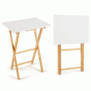 COSTWAY Plateaux TV pliables, lot de 2, table à snack bambou pour canapé, table d’appoint gain de place pour chambre et salon - blanc Bambou VH359
