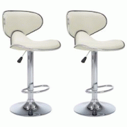 Décoshop26 - Lot de 2 tabourets de bar chaises hautes design moderne en PVC crème et acier DEC029650 - 3000257482823