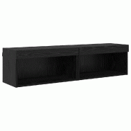 Helloshop26 - Lot de 2 meubles TV modernes muraux avec éclairage LED 60 x 30 x 30 cm en bois d'ingénierie chêne noir 02_0052827 - noir Bois massif