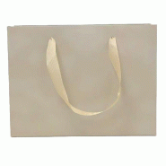 Sac Luxe beige moiré poignées ruban 24x8x18cm - par 12