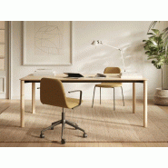 Table de réunion design Laga ? Treku en placage bois et pieds bois massif avec traverse acier