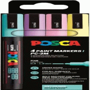 Uni-ball POSCA Mitsubishi Pencil - Pochette 4 Marqueurs PC3M - Pointe Fine - Peinture à Base d'Eau - Tout Support - Couleurs Douces - 186542