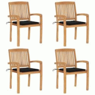 VidaXL Chaises De Jardin Empilables Avec Coussins Lot De 4 Teck Solide - noir 3073217 VidaXL Chaises De Jardin Empilables Avec Coussins Lot De 4 Teck Solide - noir 3073217