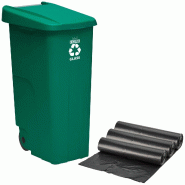 WellHome - Conteneur à Déchets 110L pour Verre avec 30 Sacs poubelle, Couleur Verte - vert plastique PK4661