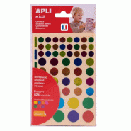 Apli Sachet de 624 gommettes Ronds métallisés, coloris assortis (6 feuilles / cdt) - 8410782135296