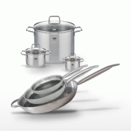 Batterie de cuisine avec 3 poêles 24/28/32 cm et 3 faitouts 12/16/26 cm en inox et aluminium sans PFAS Elo Collection Relief Solution Citrin - gris 3