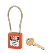 Cadenas de consignation loto lockout tagout 38 mm câble inox gainé ø 6 x 150 mm - 1 clé orange