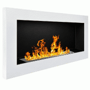 Cheminée au bioéthanol encastrable, cheminée murale, brûleur en acier inoxydable de 0,75 litre, design moderne, blanche, 90 cm - blanc acier 80547