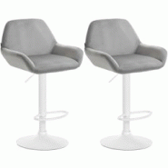 CLP Ensemble de 2 tabourets de bar Braga en velours Gris/Métal blanc mat - gris textile 323666 CLP Ensemble de 2 tabourets de bar Braga en velours Gris/Métal blanc mat - gris textile 323666