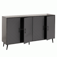 Décoshop26 - Buffet moderne 150 cm effet marbre gris meuble de rangement 4 portes motif chevrons surface anti-rayures pieds bois 04_0009787 - gris Bo
