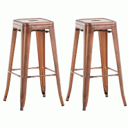 Décoshop26 - Lot de 2 tabourets de bar style industriel en métal avec repose-pieds cuivre vieilli vintage TDB10114 - métal 3001356351911