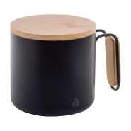 Mug thermos - double paroi en acier inoxydable recyclé - 300 ml avec couvercle et poignée en bambou Mug thermos - double paroi en acier inoxydable recyclé - 300 ml avec couvercle et poignée en bambou
