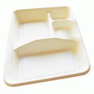 Plateau repas 4 compartiments bagasse blanche 23x17x3,5cm - par 400