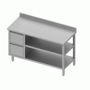Table de travail inox adossée avec deux tiroirs à gauche et deux ét... - P930288100