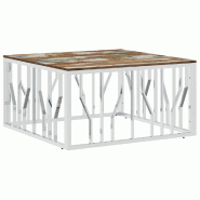 VidaXL Table basse argenté acier inoxydable/bois massif récupération Modèle Élixir Prestige - 350064