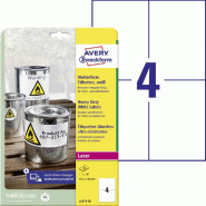 Avery Zweckform 80 étiquettes ultra-résistantes Laser blanc, format 105 x 148 mm (20 feuilles / cdt) - blanc polyester L4719-20
